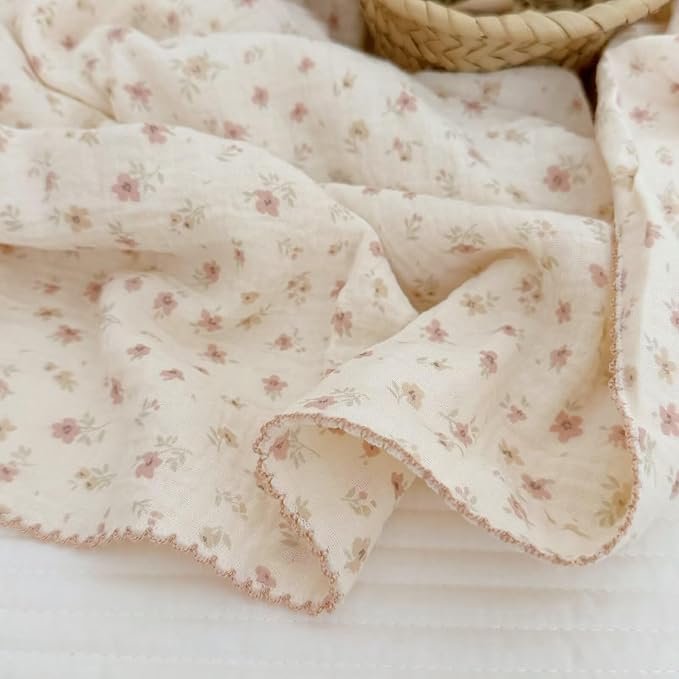 BuLuTu Muslin Cotton Girls Kids Toddler Blanket Pink Floral Blankets for Crib Toddler Bed Blankets Lightweight Children Nap Time Blanket for 1 2 3 4 5 6 Year Old Toddlers, 1 pc, 47"x51"
