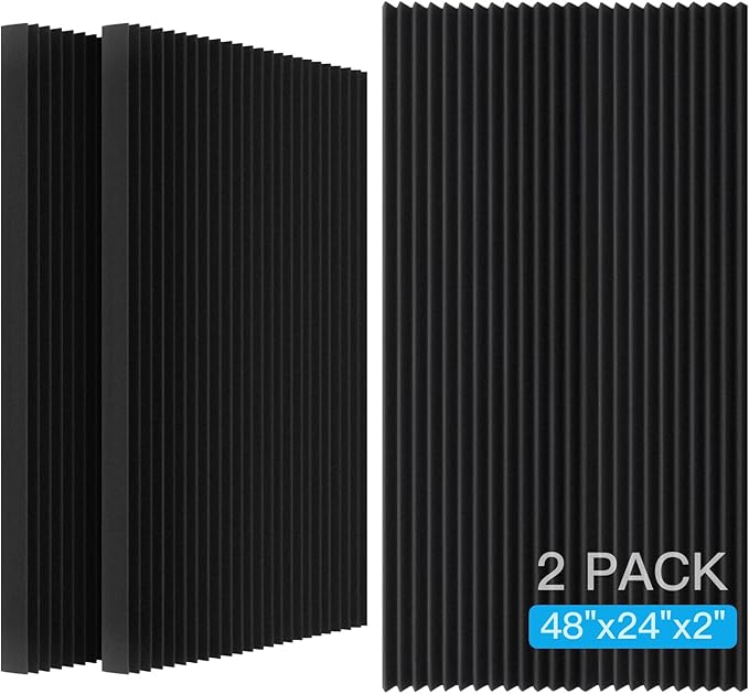 2 PCS Acoustic Panels,48''X24''X2'' Soundproof Foam Wall Panels,High Density Fireproof Noise Cancelling Foam Studio Foam Panel,Noise (Black-2 Pack)