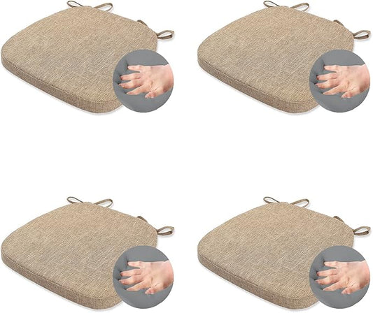 Chair Cushion with Ties for Dining Chairs - Memory Foam Non Slip Kitchen Chair Pad and Dining Seat Cushion with Machine Washable Cover Set of 4 [16.5 x 16.2 Inches] - Dark Beige