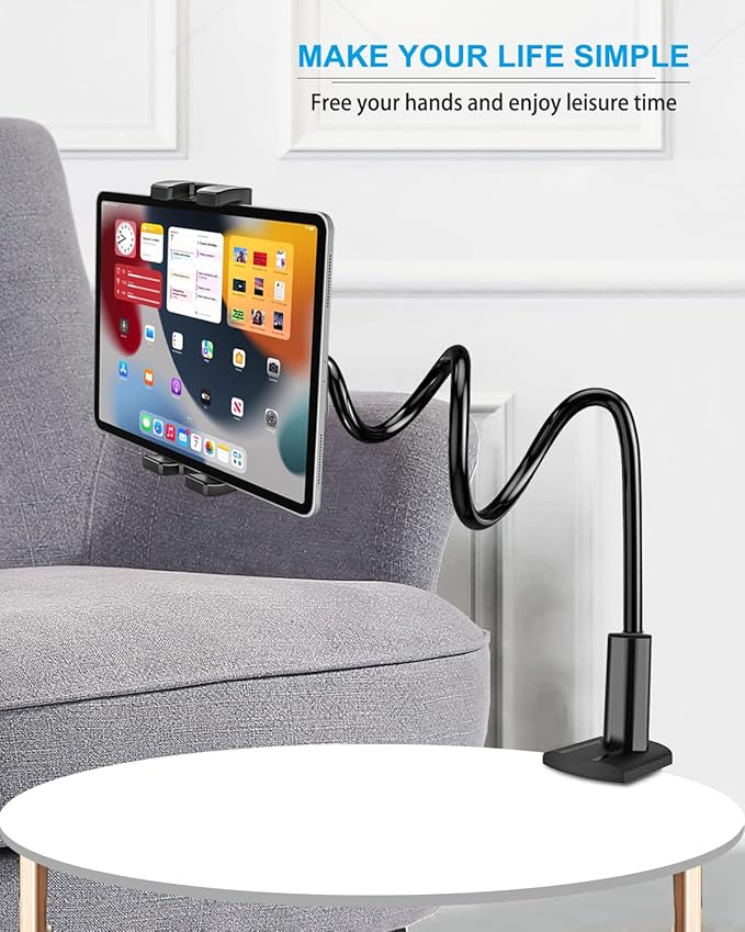 woleyi Gooseneck Tablet Holder for Bed, Flexible Long Arm Tablet Mount for Desk, Clip Bracket Clamp Stand fit for iPad Pro 10.5 Air Mini, Switch, Galaxy Tabs, Tablets, Cell Phones and 4.7-11" Devices