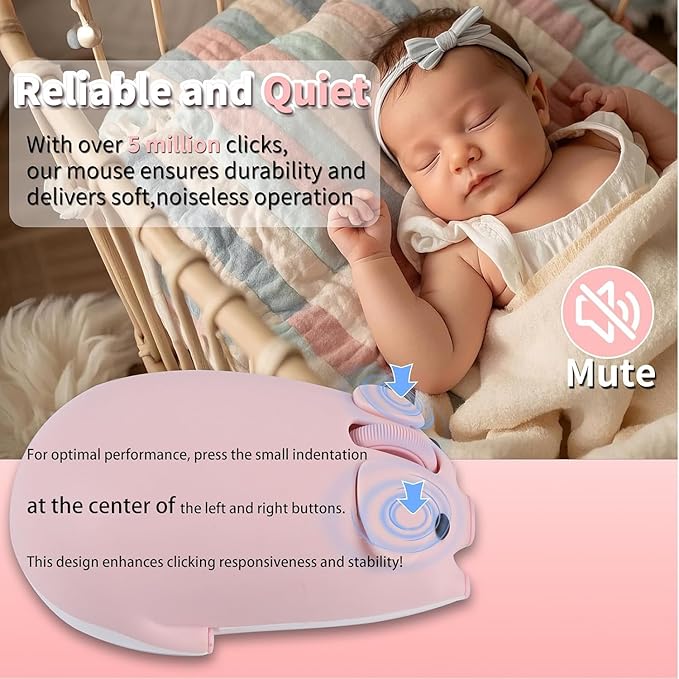 Cute Pig Design Wireless Mouse - Dual Mode Bluetooth & USB, Silent Operation, Ergonomic, Ideal for Laptops & PCs, for Animal Lovers and Family (pnik)