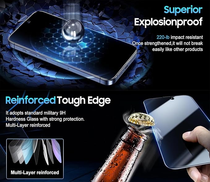 2 Pack Screen Protector for iPhone 16 Pro Max, 9H Tempered Glass, High Definition Clear, Full Coverage, Anti-Fingerprint, Auto Dust-Elimination, No Bubble, Easy Installation