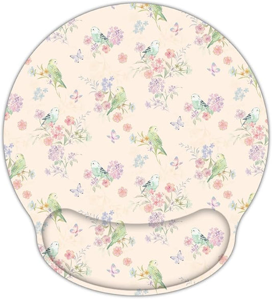 RICHEN Ergonomic Mouse Pad with Wrist Support,Non-Slip Rubber Base for Computer Laptop & Mac,Lightweight Rest for Home,Office & Travel (Pink Flowers Birds)