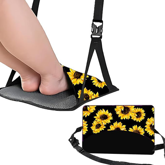 Airplane Foot Hammock Ajustable Foot Hammock for Plane Travel Essentials Comfort Leg Footrest Long Flight Essentials for Adult,Travel Accessories for Car,Offfice,Airplane(Sunflower, 2 Pack)