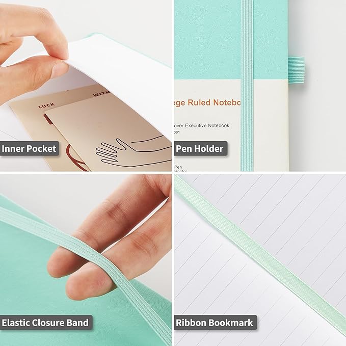 Hardcover Notebooks, A5 Lined Journals Notebook for Writing 160 Pages, 8.2 x 5.5 inch, Green Classic Ruled Notebooks for College/Work/Travel (Green, 1 Pack)