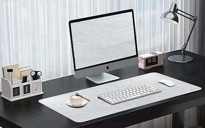 Large Faux Leather Desk Mat 31.5"x15.7" - Non-Slip Waterproof Mouse Pad with Heat-Resistant Surface for Office, Gaming & Home Use (Light Grey)