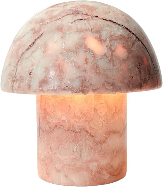Marble Mushroom Table Lamp - Small Rechargeable USB-C Cordless Touch-Dimmable Night Light, Hand-Polished Natural Stone, 4.3"x4.7"