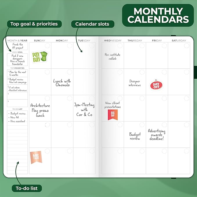 Clever Fox Appointment Book – Hourly Schedule Planner with Time Slots – Time Box Planner for Daily Work & To-Dos – Weekly & Monthly Spreads, Undated, Hardcover, A5 Size (Dark Green)