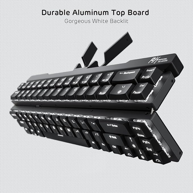 RK ROYAL KLUDGE F68 60% Foldable Low Profile Mechanical Keyboard, Wireless Mechanical Keyboard with Aluminum Body, Built-in Stand Holder, White Backlit, 68 Keys