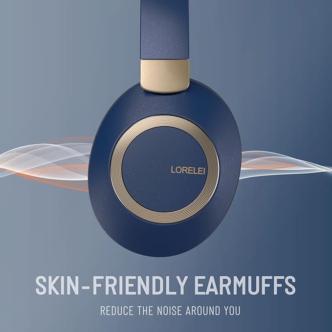 LORELEI B-C6 Wireless Over Ear Headphones, 50H Playtime Foldable Lightweight Bluetooth Headsets, Deep Bass, Built-in Microphone, Memory Foam Earmuff, for Travel, Home Office (Navy Blue)