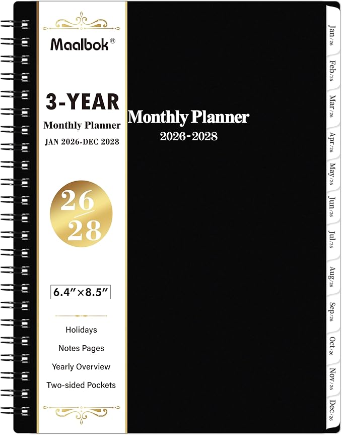 2026-2028 Monthly Planner/Calendar - 3 Year Monthly Planner 2026-2028, 36 Months Planner, Jan. 2026 - Dec. 2028, 6.4" x 8.5", 36 Months Tabs, 30 Notes Pages, Double-Side Pocket, Holidays