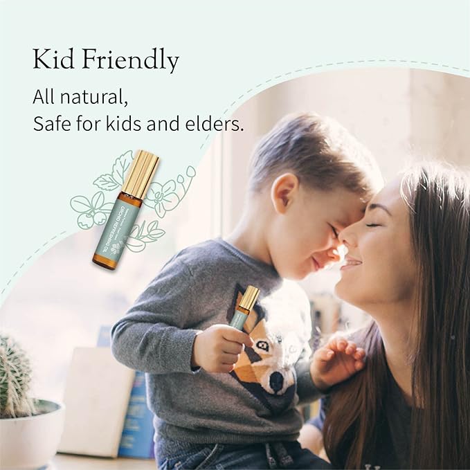 Organic and Kid-Friendly Essential Oil Blend Roll on for Stress Relief, Headache, Itch Relief and Heat Stroke, Includes Orchid, Menthol, Peppermint, Eucalyptus, Wintergreen, 5 ml.