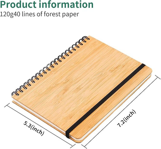 4 Set Lined Bamboo Journal Notebook,80 Pages,5.3”*7.2”,Hardcover Executive Notebooks,Daily Journal Notebook for Work,Travel,School,Note Taking,College (4)