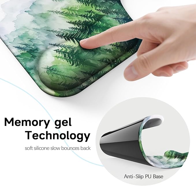 Ergonomic Mouse Pad with Gel Wrist Rest (1"& 1.2" Dual Height) - Mouse Pads Compact Mousepad Desk Mat Office, Gaming & Carpal Tunnel Relief | Non-Slip Rubber Base Misty Forest