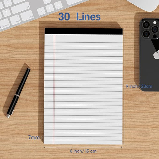 Legal Pads 4 Pack of Note Pads 6 x 9 Inch Notepad 21lb Thick Paper Legal Pad 30 Sheets Note Pad College Ruled Small Legal Pads 29 Lines Writing Pads for Writing, Sketching, and Note-Taking