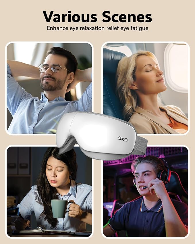 SKG Heated Eye Massager, Portable Eye Mask for Relax & Eye Strain Relief, Bluetooth Massaging Eye Massager Ideal for Mom, Dad, Women, Men