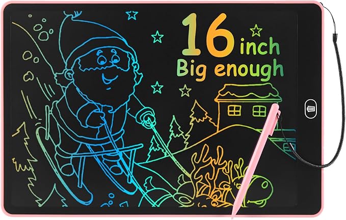 Drawing Tablet 16 Inch LCD Writing Tablet for Kids Adults, Girl Toys Doodle Board Sensory Toys for Ages 3-8 Road Trip Activities Valentines Day Gifts for Kids Women（Pink）