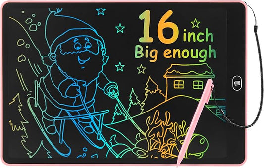 Drawing Tablet 16 Inch LCD Writing Tablet for Kids Adults, Girl Toys Doodle Board Sensory Toys for Ages 3-8 Road Trip Activities Valentines Day Gifts for Kids Women（Pink）