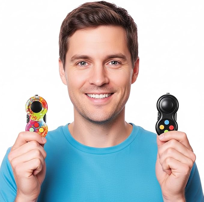 Skylety 2 Pcs Fidget Toys for Adults Fidget Pad Christmas Basket Stuffers Stress Relief Cube Clicker Controller Sensory Educational Toy for ADHD Autism Spinner(Colorful and Black Style)