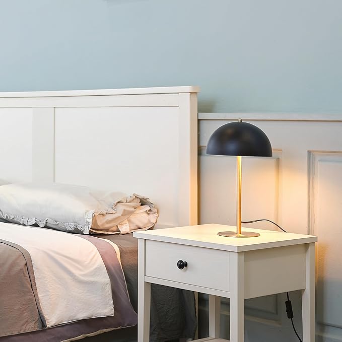 GLOBE Electric 52938 15" Desk Lamp, Matte Black Shade, Brass Accents, in-Line On/Off Rocker Switch, Modern Lighting for Bedroom, Office, Home Decor, E26 Base, Bulb Not Included, Timeless Lights