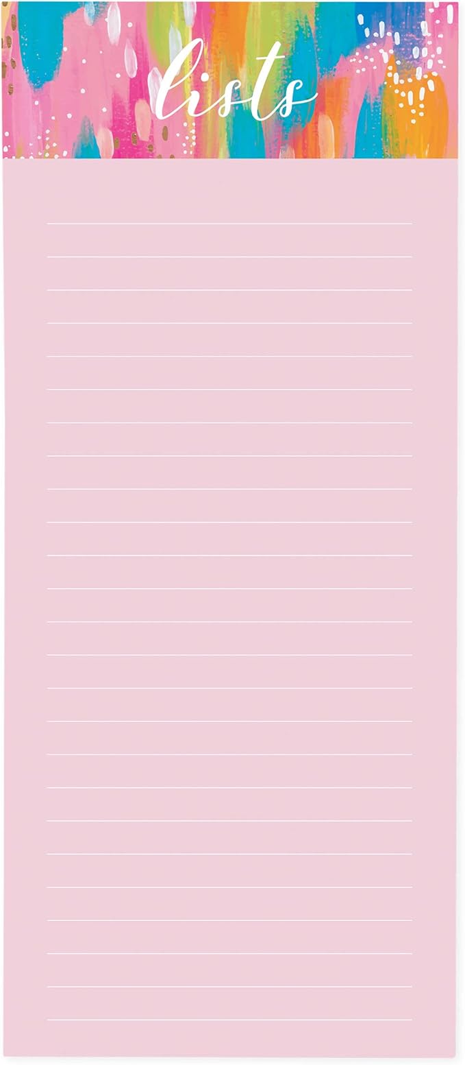 Graphique Magnetic Notepad, Brush Strokes – 100 Sheets, 4” x 9.25” x .5” – Front Says, “Lists”, Sticks to Any Magnetic Surface, Perfect for Shopping and Grocery Lists, Makes a Great Gift
