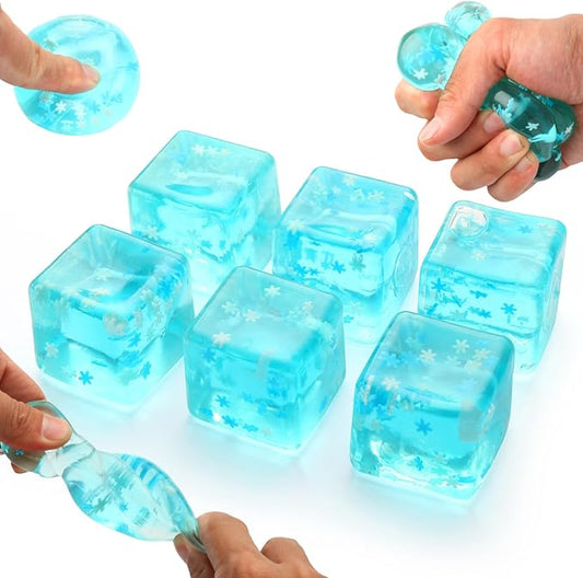 6 Pack Stress Balls Ice Cube with Snowflakes Inside, Sensory Squishy Ice Squeeze Toy Fidget Slow Rise Squishy Balls for Kids and Adults Anxiety Relief, Birthday Gifts Party Favors, Classroom Prizes