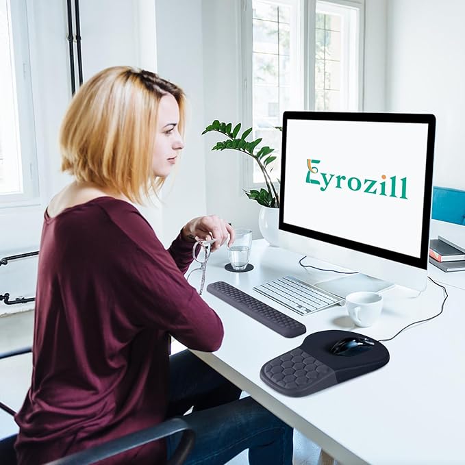 3 in 1 Ergonomic Mousepad with Wrist Rest, Gaming Keyboard Mouse Pad with Wrist Support Non-Slip Base Massage Design, Pain Relief (Black/Grey)