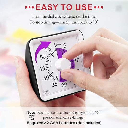 Secura 60-Minute Visual Countdown Timer for Kids & Adults, Classroom Time Management Tool (Purple & Black)