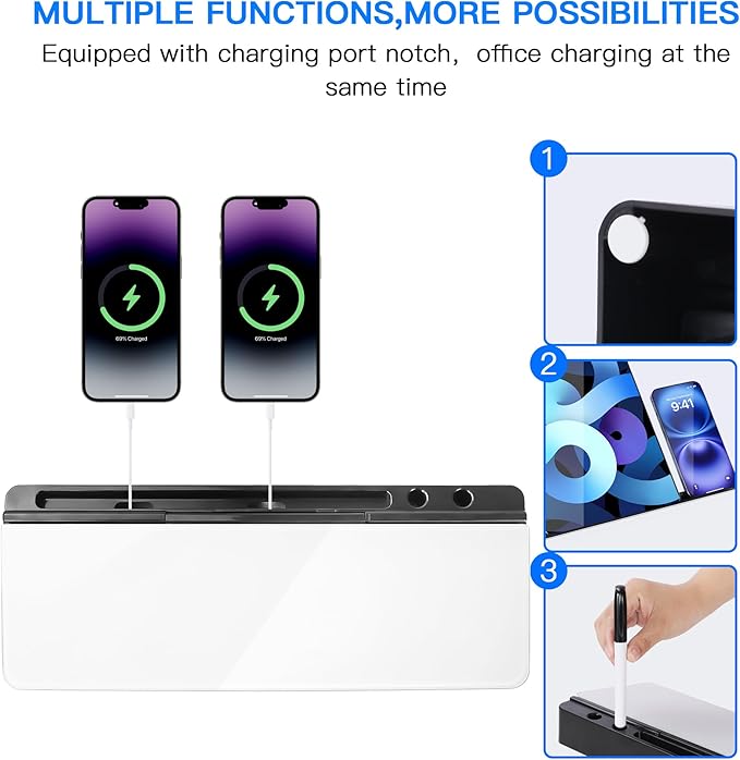 KVY Desk Whiteboard with Storage,Desktop Glass Dry Erase White Board Organizers Supplies with Accessories for Office, Home, School Essentials (Black)