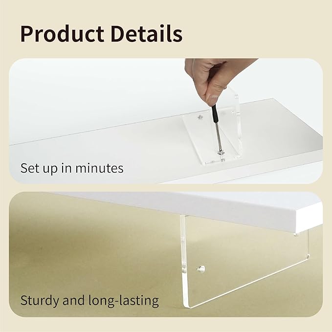 Wood Monitor Stand Riser with Acrylic Legs, Computer Screen Stand Desk Organizer, 31.5 x 7.9 x 3.1 inch, Hold up to 66 lbs (White, 31.5"×7.9"×3.1")