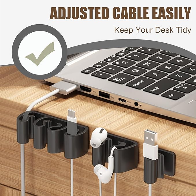 Cord Organizer, 6 Pcs Cable Clips, Cable Smooth Adjustable, Organise Mobile Phone Charging Cables, Suitable for Organising Bedside Cabinets, Walls, Desks, Cars (1-Hole)