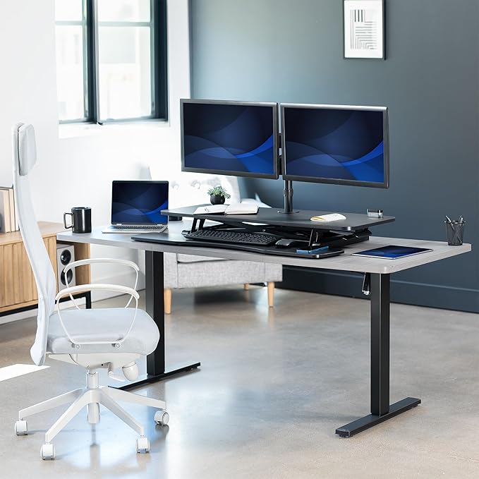VIVO 42 inch Standing Desk Converter with Dual Monitor Mount for up to 32 inch Screens, Height Adjustable Riser with Pneumatic Spring Arms, Black, DESK-KIT-042K2K