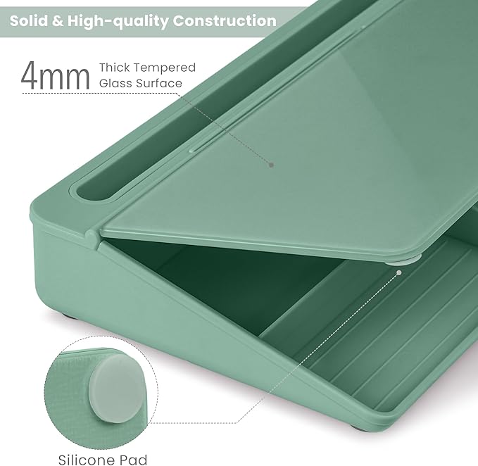 Varhomax Glass Desk Whiteboard with Storage, Desktop Organizer to-do List Memo Notepad Dry Erase White Board for Home Office and School Supplies (Green)