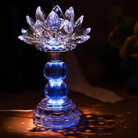 LED Crystal Lotus Flower Lamp – USB Powered Buddha Light for Worship, Prayer and Display,Lotus Flower Light for Bedroom, Buddhist Supplies,Shrine,Meditation Room 8’’ (Blooming Lotus)