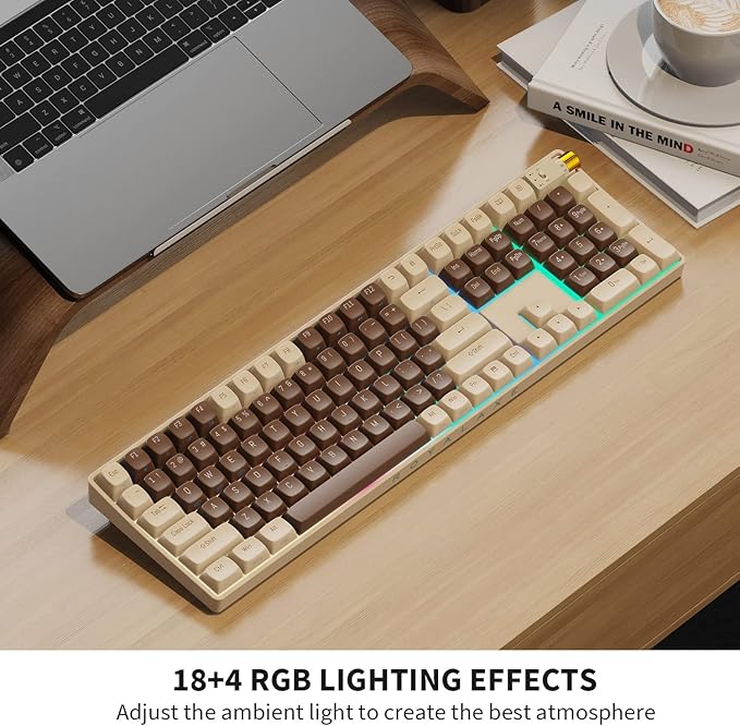 R108 Wireless Mechanical Keyboard, G Pro 3.0 Yellow Switch, Hot Swappable Wired/Bluetooth/2.4G Wireless Keyboard with RGB Light for Windows & Mac, PBT Keycaps, Lava Brown