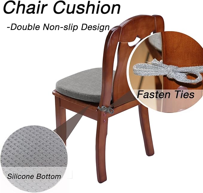 Seat Cushions for Dining Room Chairs - Memory Foam Non Slip Kitchen Chair Pad with Machine Washable Cover Set of 4 [16.5 x 16.2 Inches] - (Gray,4)