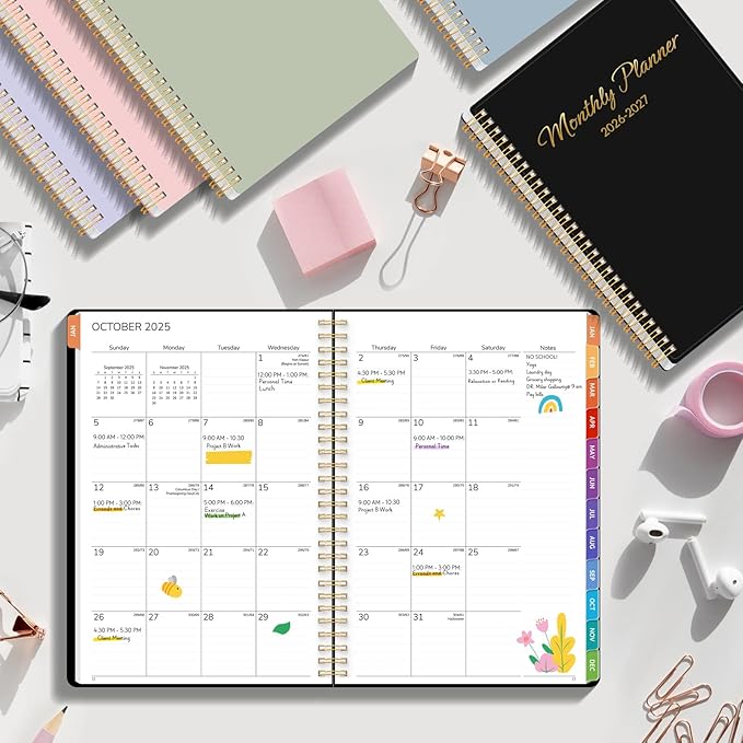 GNL Monthly Planner 2026-2027, 2 Year(27 Months) Calendar Planner, Oct. 2025 - Dec 2027, 7" x 10" Monthly Spreads & Yearly Planner, Perfect for School Office Home Planning, Black