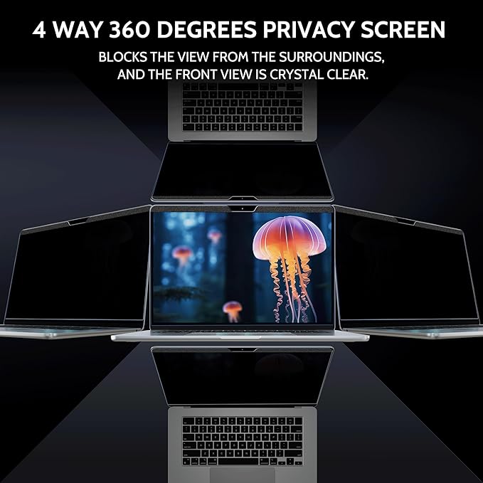 Magnetic 360° Privacy Screen for Macbook Pro 13 Inch (2016-2022, M1, M2), Removable Matte Anti Glare Blue Light Protector 4 Way Private Security Filter for 13.3" Mac Laptop Computer