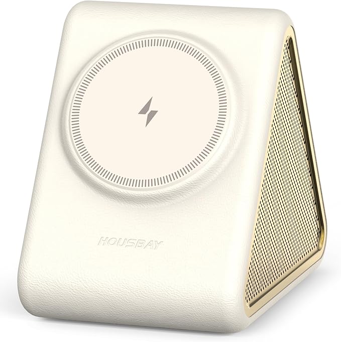 Housbay Sound Machine with Magnetic Wireless Charger for iPhone,2-in-1 Design for Clutter-Free Nightstand,Dual-Speaker Stereo Sound for Sleeping - Cream