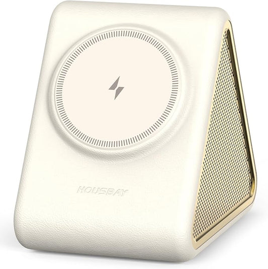 Housbay Sound Machine with Magnetic Wireless Charger for iPhone,2-in-1 Design for Clutter-Free Nightstand,Dual-Speaker Stereo Sound for Sleeping - Cream