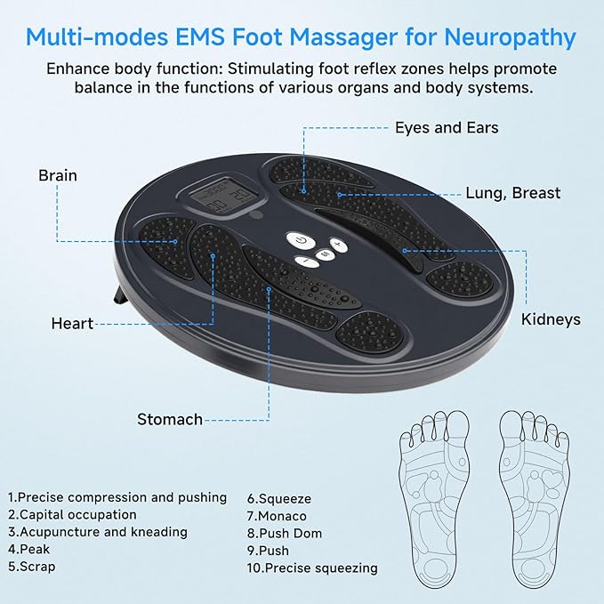 FDA Cleared - Electronic Muscle Stimulator for Neuropathy Foot Leg Massage, EMS Foot Massager for Pain Relief & Muscle Relaxation, PMS/TENS Feet Stimulator for Circulation, for Dad Mum Elder Gifts