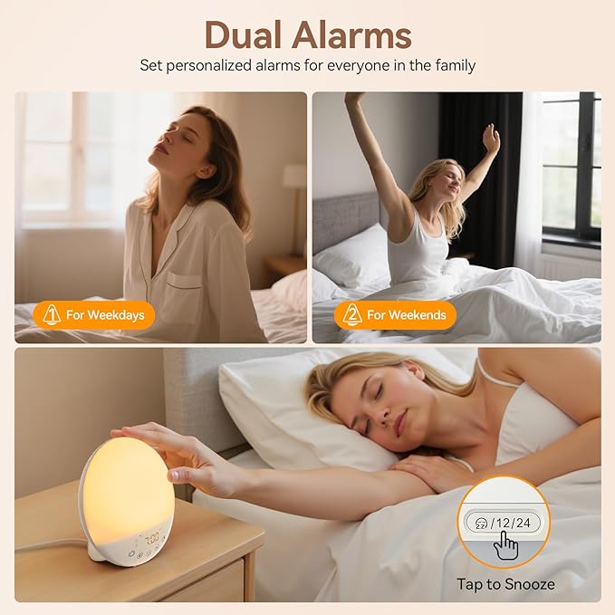 Wake Up Light Sunrise Alarm Clock, 10000 Lux UV-Free Sun Lamp with Dimmable Brightness, 4 Color Temperatures, Timer, Dual Alarms, Snooze, Sleep Aid, 10 Natural Sounds