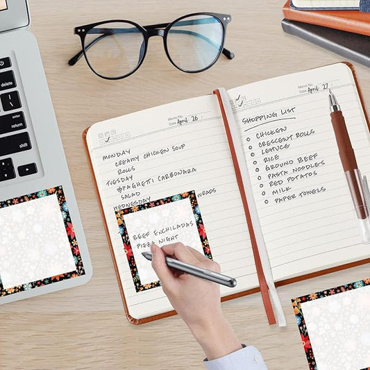 Sticky Notes, 2 Pads, 3x3 inches, Cute Colorful Fun Self-Stick Note Pads, Easy Post, Strong Adhesive Notepad Red Floral Embroidery