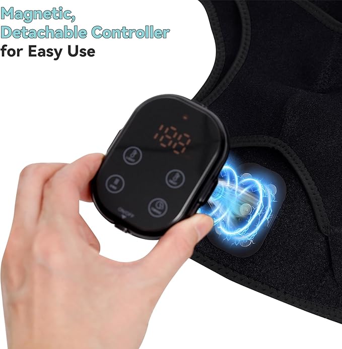 Cordless Shoulder Heating Pad with Massage, Red Light Shoulder Massager for Pain Relief, Electric Rotator Cuff Heated Shoulder Brace for Men & Women. (Black)