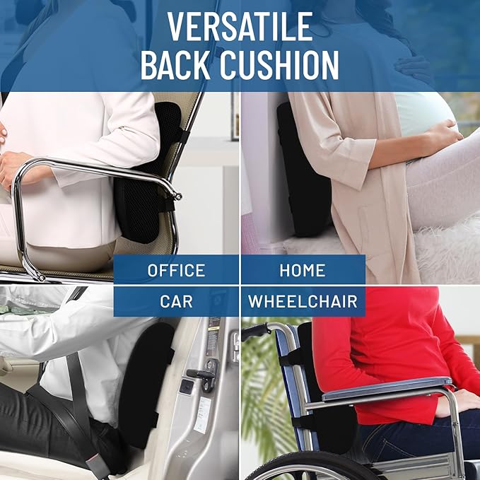 Everlasting Comfort Lumbar Support Cushion for Car Seat - Gel Infused Back Cushion for Car - Lumbar Support Promotes Better Posture, Back Pain Relief - Ideal for Driving