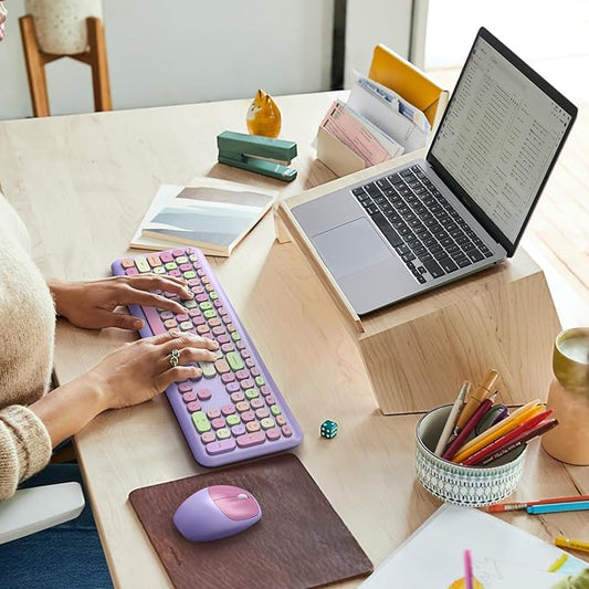 MOFii Wireless Keyboard and Mouse Combo, 2.4G Slim Full-Sized Colorful Keyboard Mouse for PC Desktop Laptops Windows (Purple Colorful)