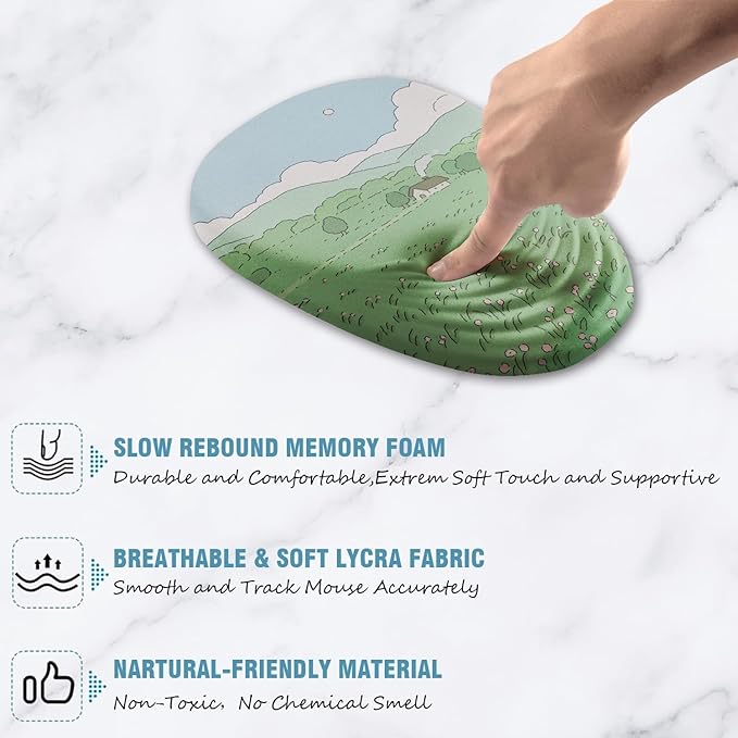 Ergonomic Mouse Pad Wrist Support, Mouse Pad with Wrist Rest, Memory Foam Massage Design & Non-Slip PU Base MousePads for Pain Relief, Desk, Office, Home, Kawaii Japanese Anime
