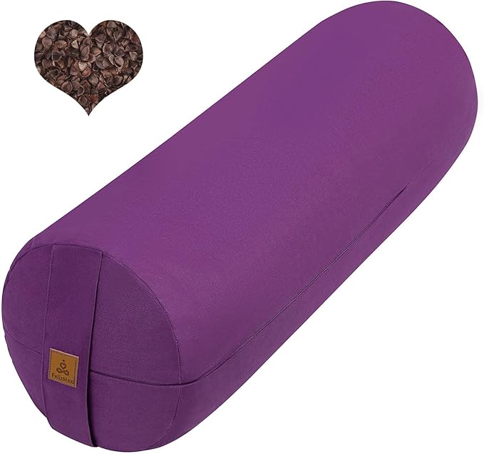 Organic Buckwheat Bolster(24X9 in) Yoga Bolster Supportive Yoga Cushion for Restorative Yoga Accessories Meditation Pillow Reading Pillow Floor Pillow Large Round Cylinder
