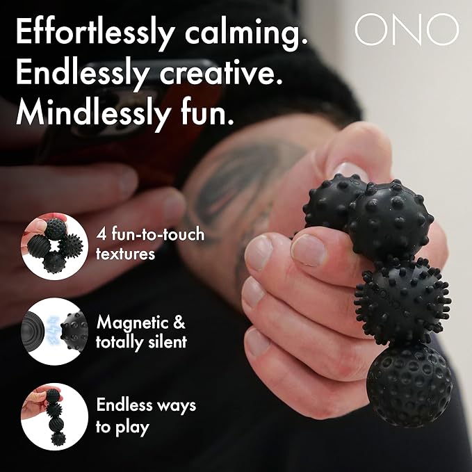 ONO Signets – Silicone Magnetic Balls with Textured Dimples, Bumps, and Waves | Fun to Play with Fidget Toy for Adults | Help Relieve Stress, Anxiety, Tension (Onyx, Set of 8)