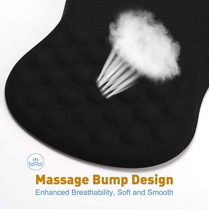 Ergonomic Mouse Pad with Wrist Rest Support, 12 Inches Mousepad with Memory Foam Wrist Rest and Non-Slip PU Base, Massage Bulge for Pain Relief, Computer, Laptop, Office, Home (Black)